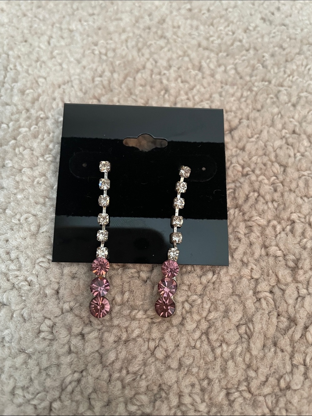Sparkly pink crystal earrings - silver tone